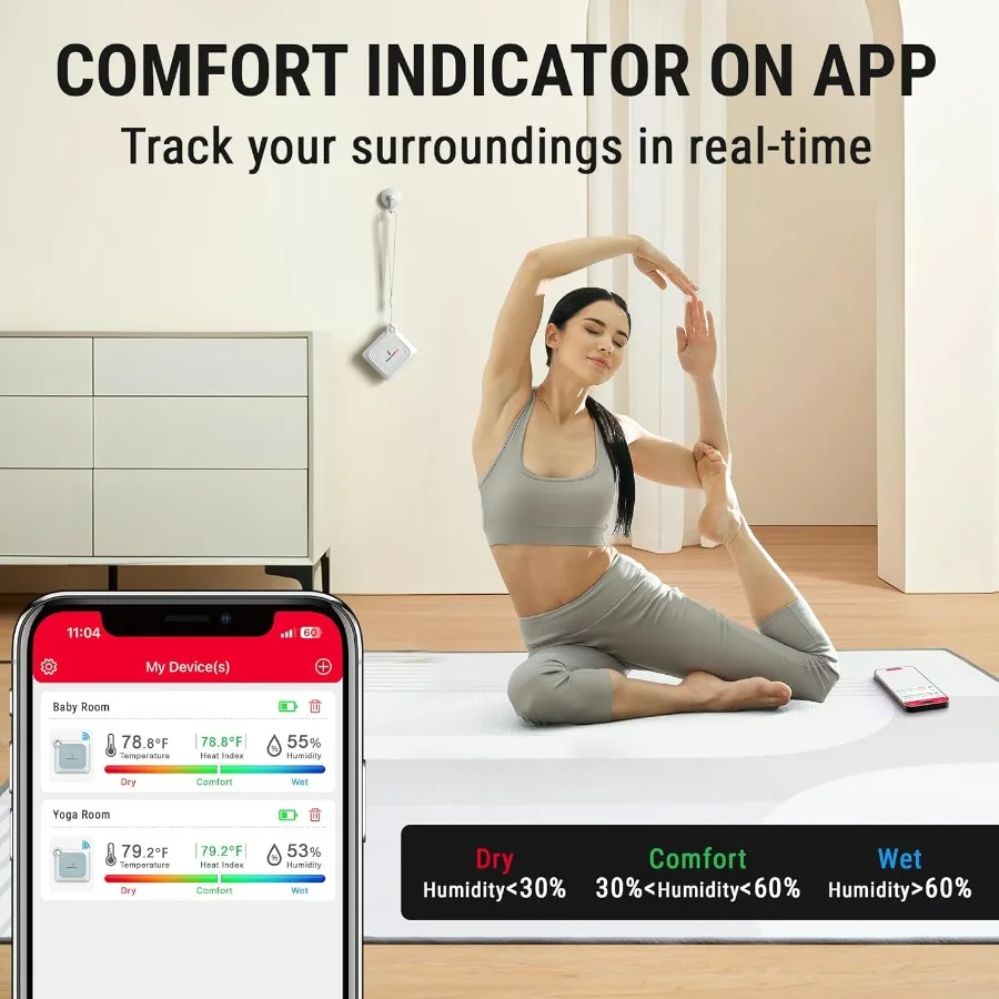 Bluetooth Thermometer Hygrometer with 260FT Range for Greenhouse Monitoring: Remote App Control RealTime Temperature and Humidi