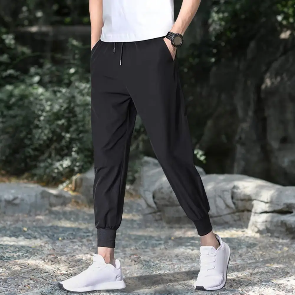 Elastic Waistband Men Trousers Men's Quick Dry Sport Pants with Ankle-banded Design Side Pockets Elastic Waist for Gym Training