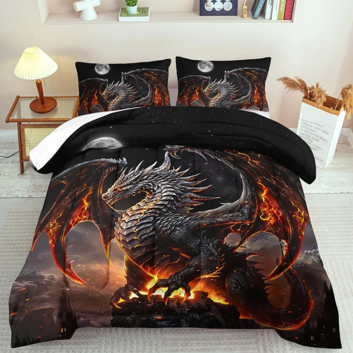 Flame Dragon Duvet Cover Set Magic Beast Bedding Duvet Cover Set Multi Size Quilt Cover Queen Size Bedroom Bedding Decoration Machine Washable Adult Boy Girl Bedroom