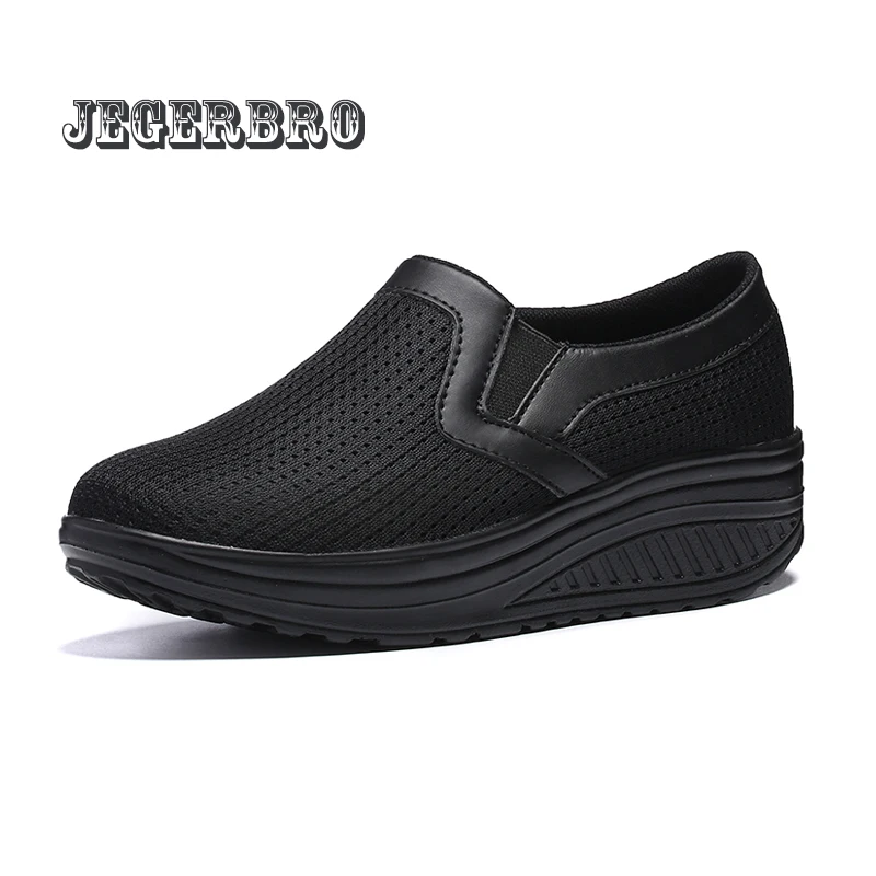 

Women 5CM Fitness Sports Shoes Breathable Light Running Walking Sneakers Mesh Flats Outdoor Slip-On Black Loafers Size 35-42