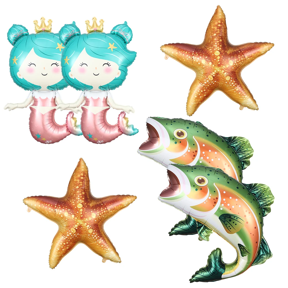 

2pcs Rainbow Trout Foil Balloons Mermaid Sea Horses Holographic Helium Ball Ocean Animals Fishally Birthday Party Decor Globos