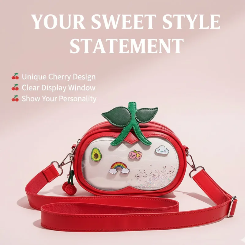 

Cherry Fruit Itabag Tote Bag Girls Women’s Handbag Sweet Y2K Aesthetic High Capacity Round Kawaii Shoulder Crossbody Itabag New