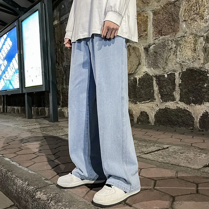 2025 New Korean Fashion Loose Jeans Classic Straight Straight Baggy Wide Leg Trousers Street Hip Hop Pants 3XL Black Grey Blue