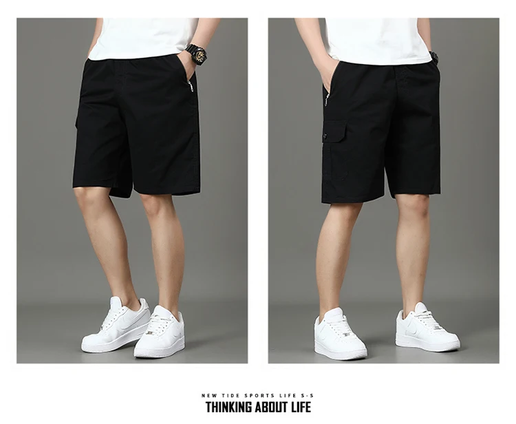 Summer new men's work shorts pocket zip trend versatile casual trousers five work trousers
