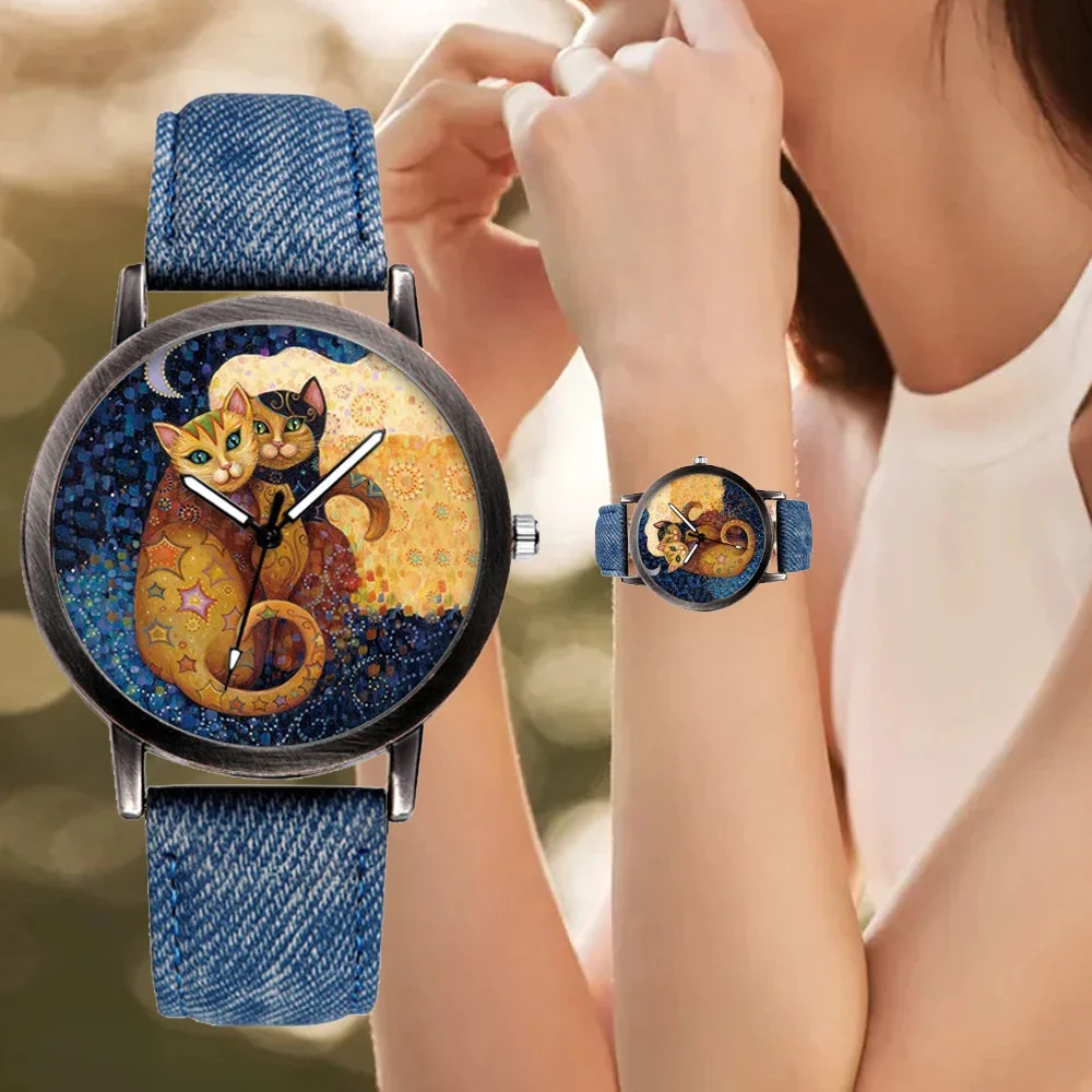 Casual Women's Watch Creative Cat Pattern Analog Quartz Wristwatch Woman Fashion Ladies Watches Clock Gift Relogio Feminino