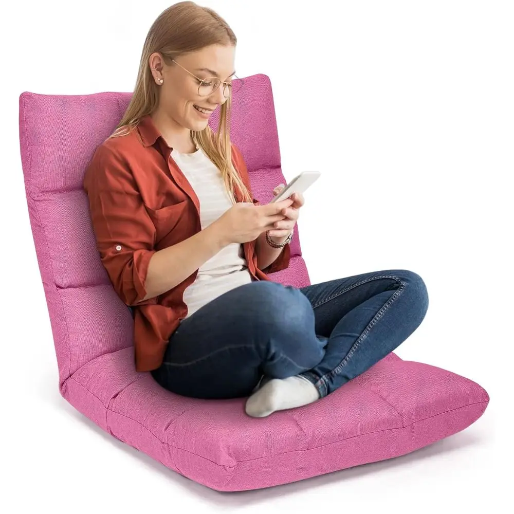 

Регулируемое игровое кресло с поддержкой спины, 14 положений, из легированной стали, кресло-реклайнер для отдыха или чтения для взрослых и детей (розовое)