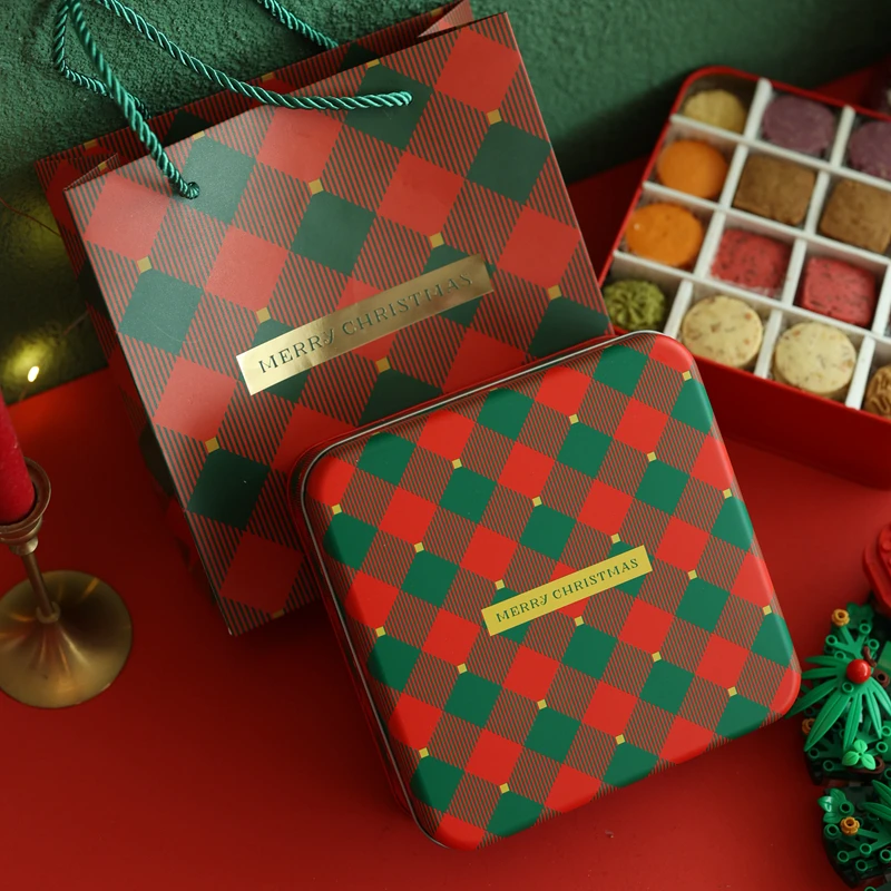 Weihnachtsplätzchen-Blechdose mit Deckel, groß, quadratisch, Metall, für Süßigkeiten, Schokolade, Zuhause, leer, Organizer, Kaffee, Zucker, Tee, Behälter