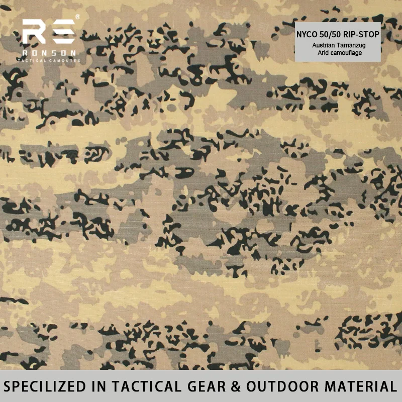 

Austrian Tarnanzug Arid Camouflage Printed NYC0 50/50 Ripstop Nylon Cotton Fabric 220gsm Woven Tactical Uniform Durable Use