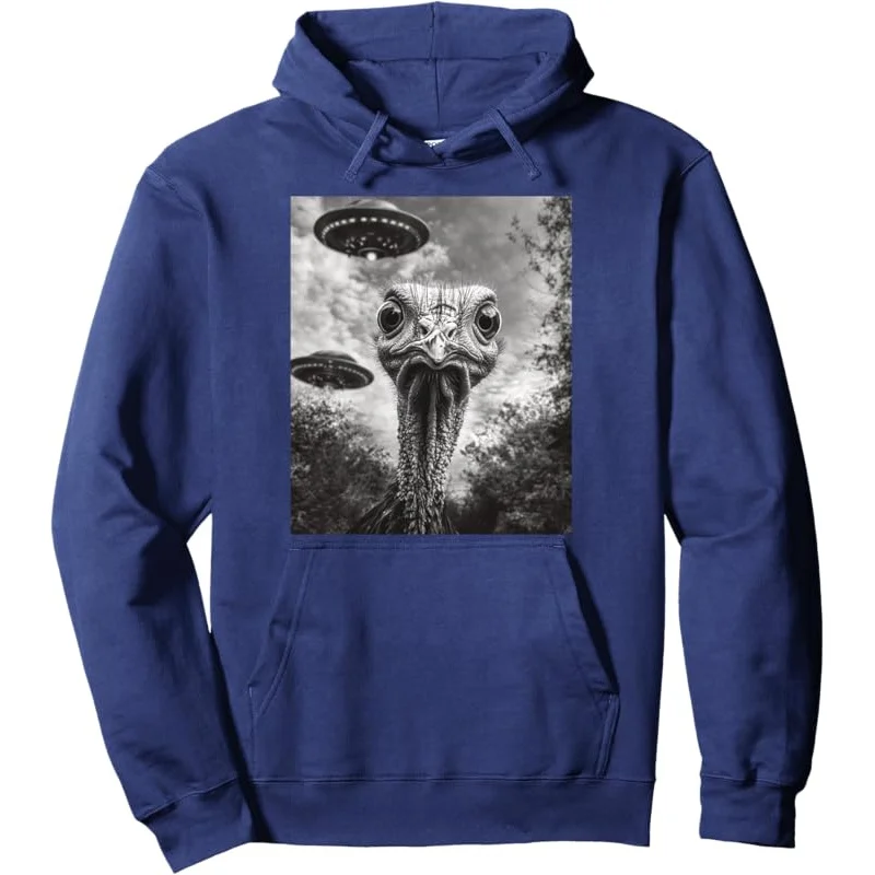 Men's and Women's Sports and Leisure New Fashion Long Sleeve Funny Turkey Selfie UFO Thanksgiving Hoodie Black