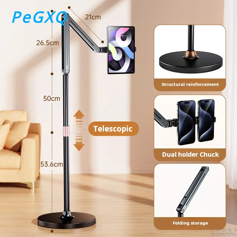 Long Floor Stand for IPad Tablet Phones 360 Rotate Sturdy Aluminum Alloy Mobile Phone Holders for 4~11.9 Inch Tablets and Phones