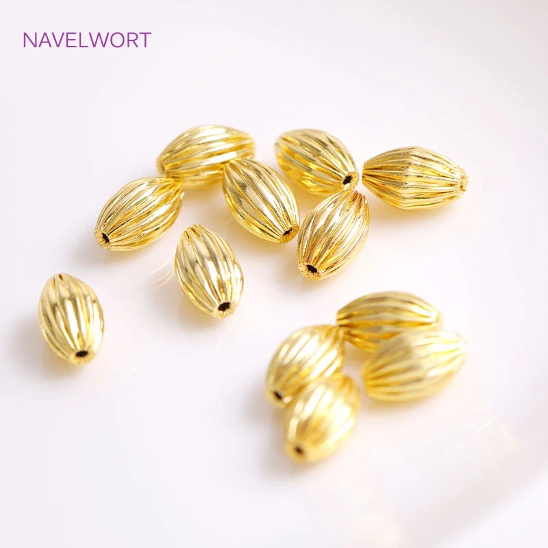 4.5mm*8mm Corrugated Seamless Oval Beads 18K Gold Plating Brass Metal Spacer Beads DIY Jewelry Making Accessories Wholesale