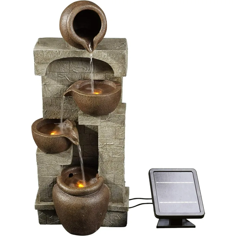 Imagem -04 - Outdoor Water Fountain Cascading Bowls Stacked Stones Led para Espaços ao ar Livre para Criar um Oásis Calmante Fontes