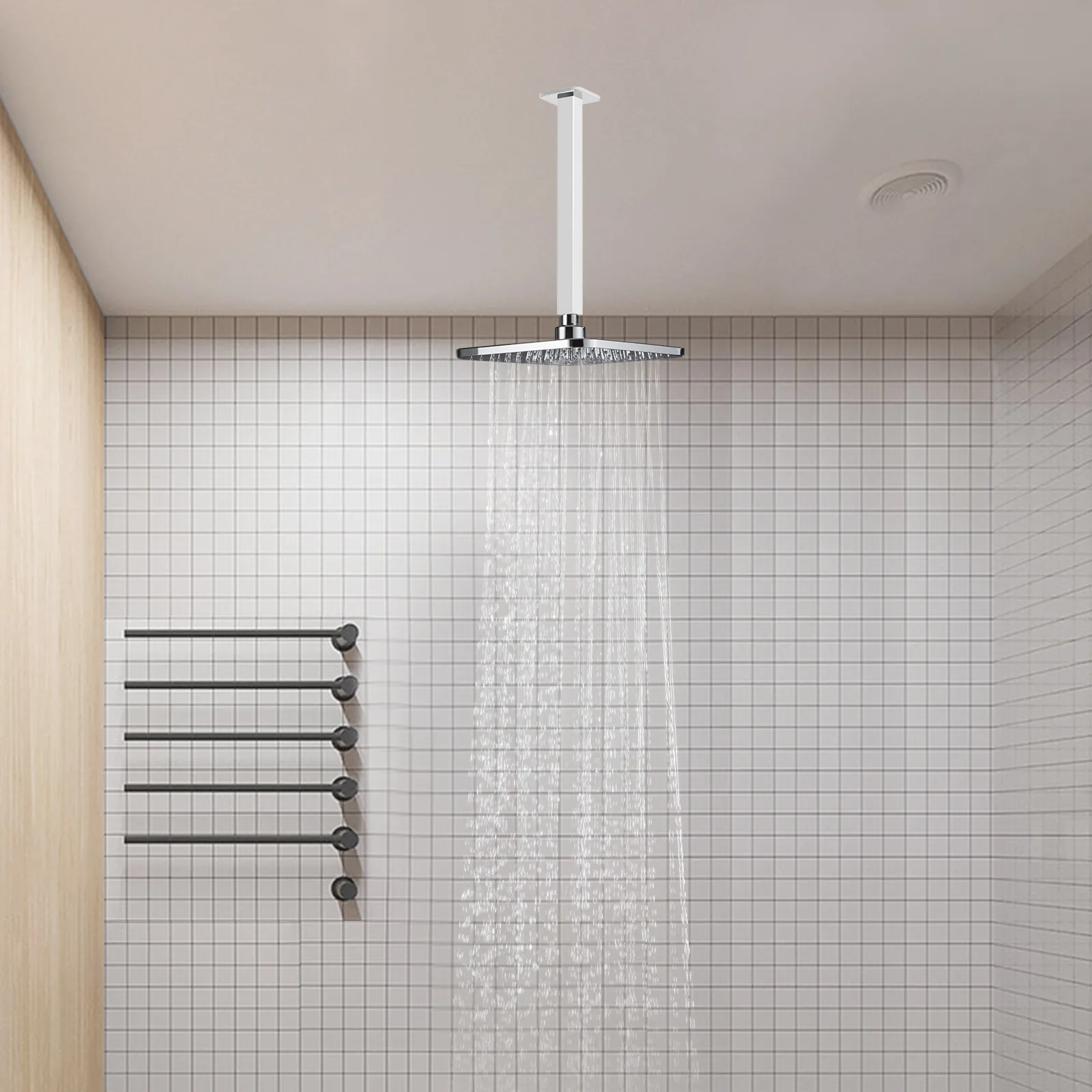 Aço inoxidável quadrado chuveiro braço, teto montado extensão, 12 polegadas, flange