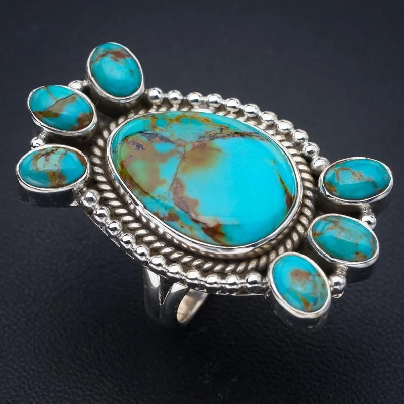 StarGems Natural Turquoise Handmade 925 Sterling Silver Ring 7.5 F0413