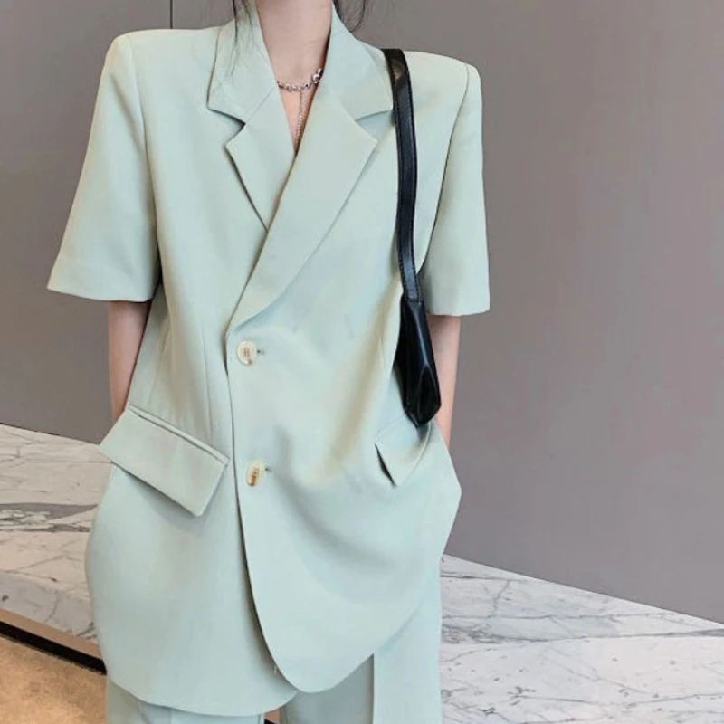 

Street Faion Set Summer Autumn Thin Loose Casual ort Sve Suit Jaet Women orts Two Piece Set Comfortable Breathable