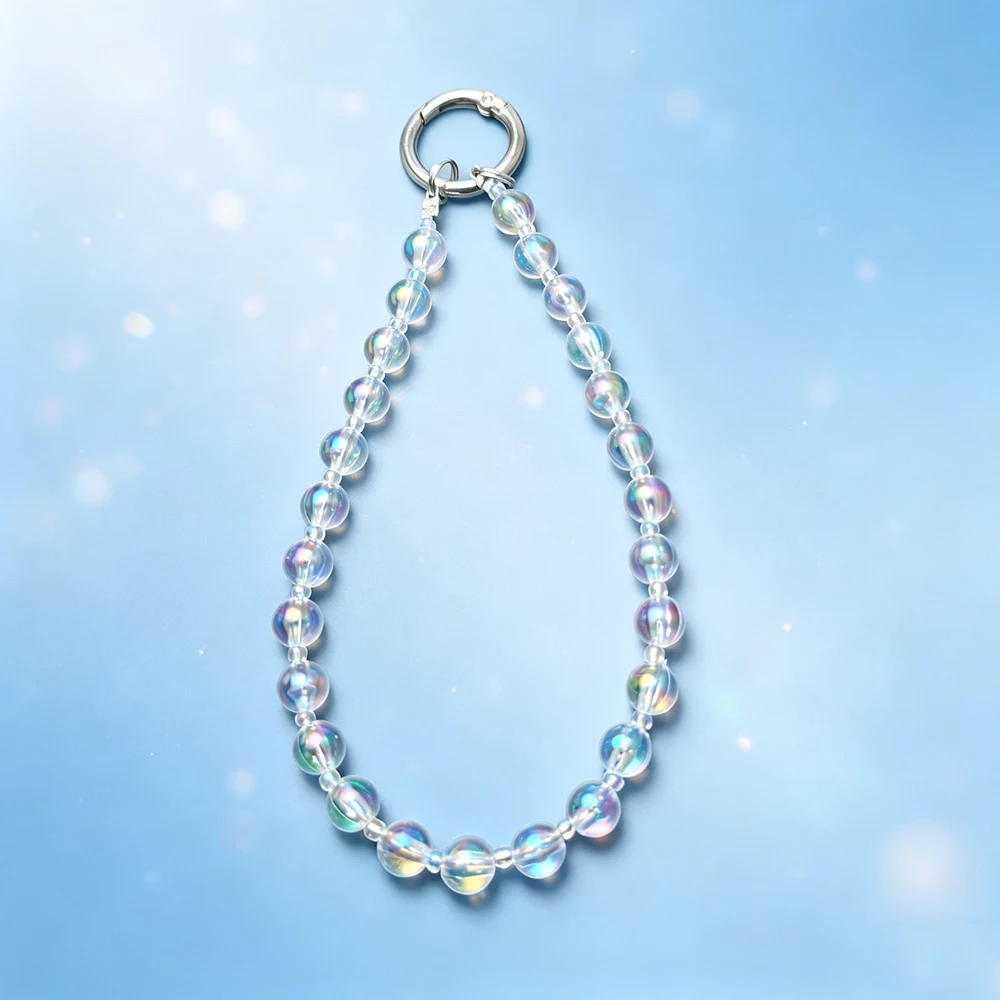 

Sparkling Aurora Transparent Beaded Phone Chain Anti-Lost Clear Wrist Strap Keychains for Women Girls Cell Phone Fashion Jewelry