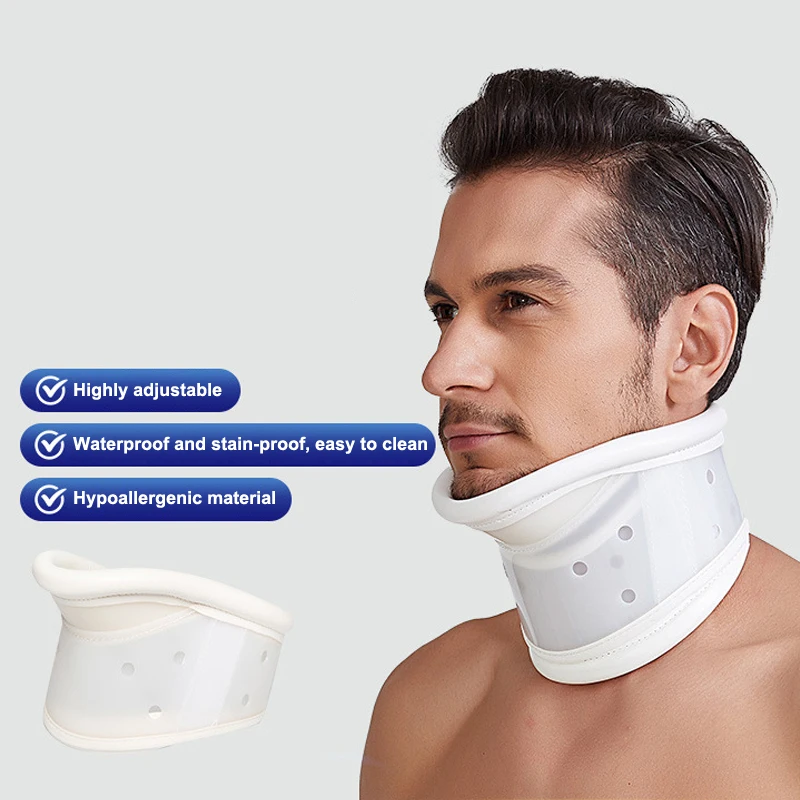 Neck Fixed Cervical Traction Device With Chin Brace Support Breathable Hight Adjustable Collar Hard Plastic For Neck Pain Relie