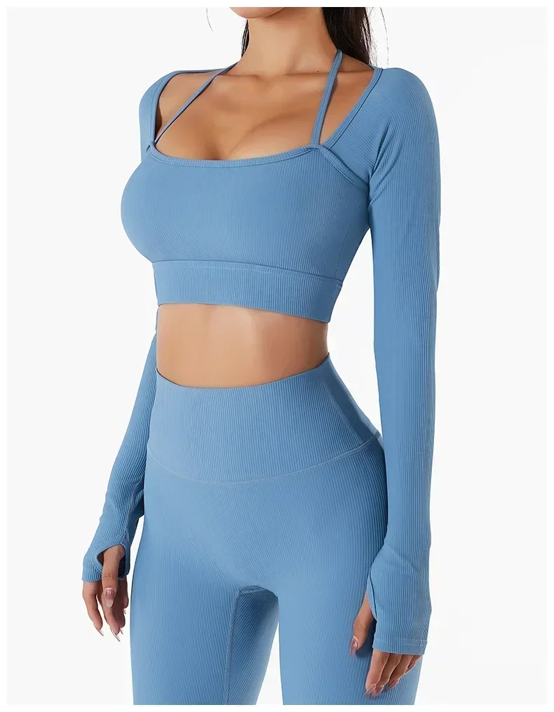 

Sports fast drying fitness clothing Tight long sleeve yoga clothing with chest pad