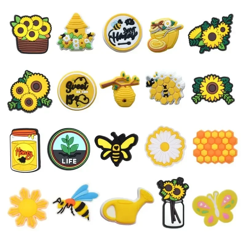 

21Pcs Flower Garden Theme Shoes Charms Packs Sunflower Bees Hole Shoe Decoration Set Kids Adults DIY Slipper Sandals Accessories