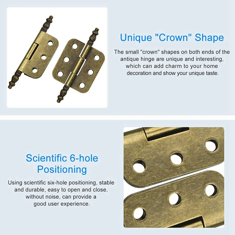 4 PCS Mini Hinges Antique Bronze Retro 6 Holes Hinges Hardware With 24 PCS Screws For Wooden Jewelry Box Cabinet