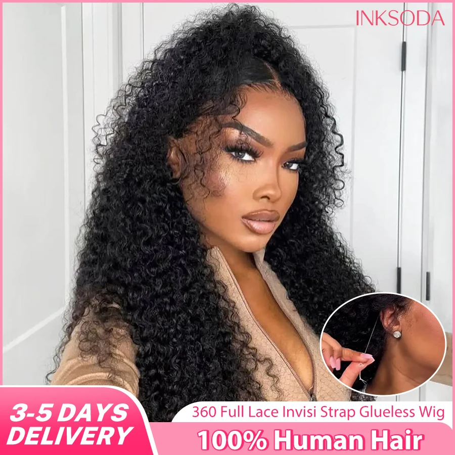 

Бесклеевой 360 HD Глубокая волна Кружевной фронтальный парик из человеческих волос Невидимый ремешок Предварительно выщипанный Полный кружевной вьющийся парик с шнурком для женщин