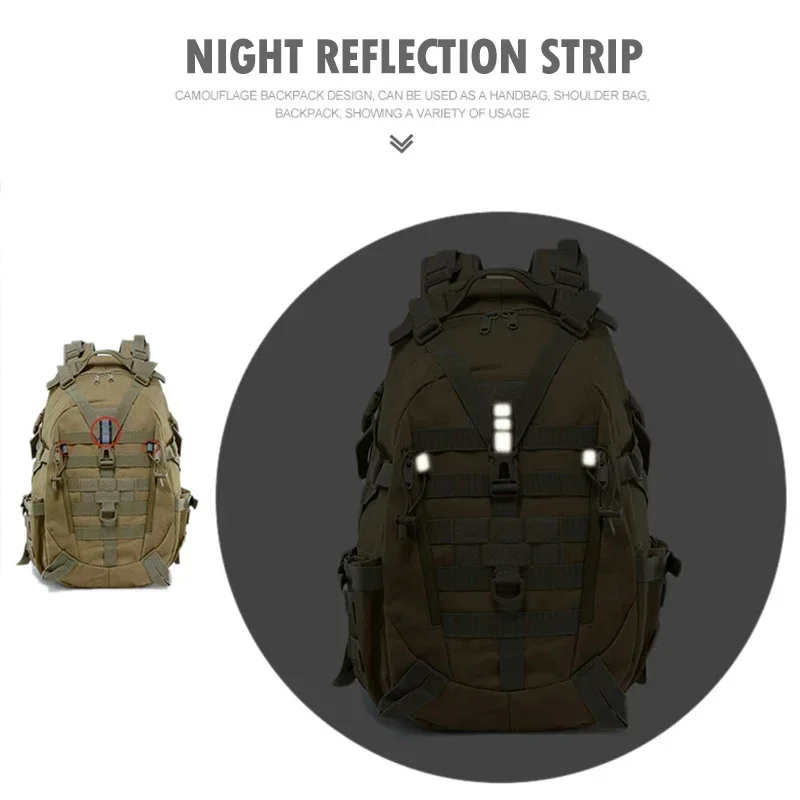 Tactical Reflective Backpack Outdoor Molle Camouflage Rucksack Assault Bag Hiking Camping Hunting Travel Riding Knapsack