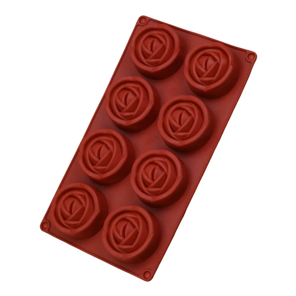8 Cavity 3D Rose Flower Silicone Mold Food Grade Non Stick Valentine's Day DIY Dessert Pudding Jelly Candy Ice Cream Baking Mold