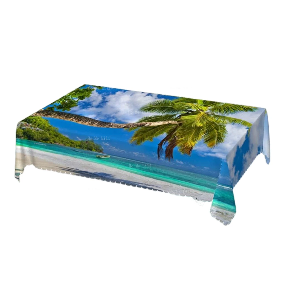 Tropical Beach Paradise Palms Turquoise Ocean Sea Old Courtyard Houses Street Night Cityscape Durable Table Cloth