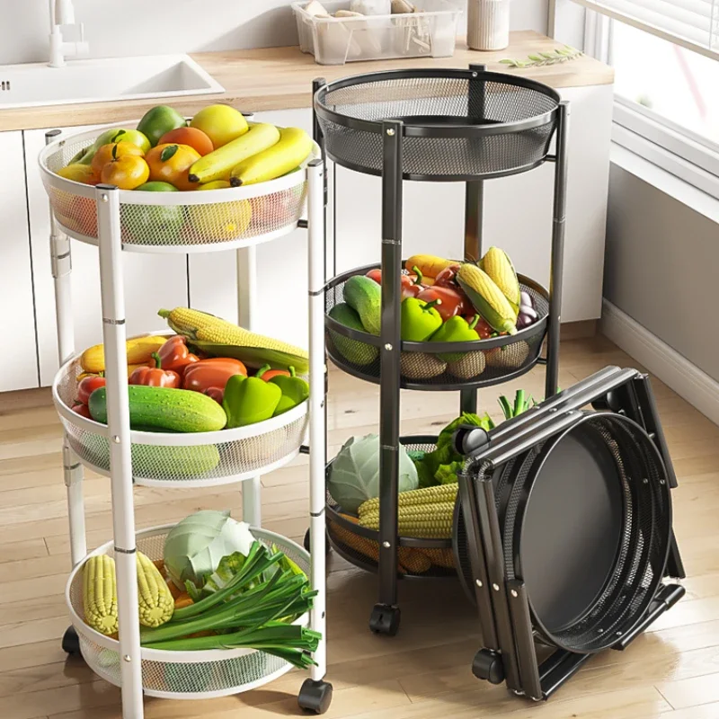 

Foldable Storage Rack Rotatable Mobile Snack Organizer Trolley Bathroom Storage Shelf Home Appliance Kitchen Storage Organizer