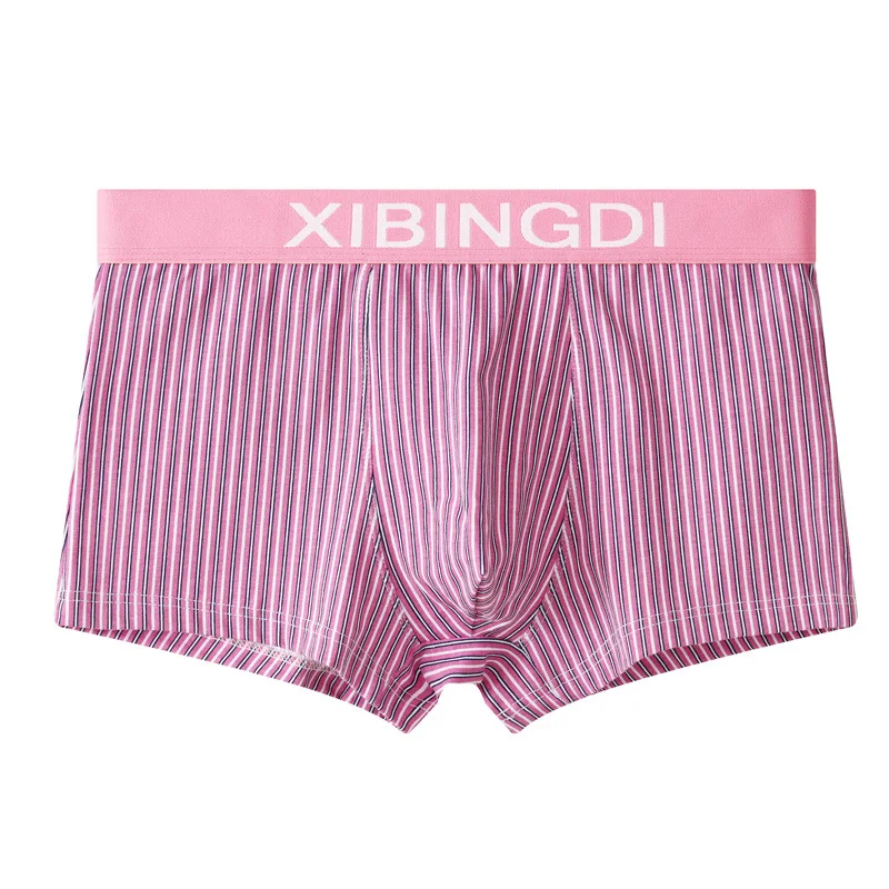 [Bloom the love] Pink Striped Boxer Men Underwear Calzoncillos Cotton Mens Boxers Cuecas Masculinas Man Panties Size M-XXL ST155