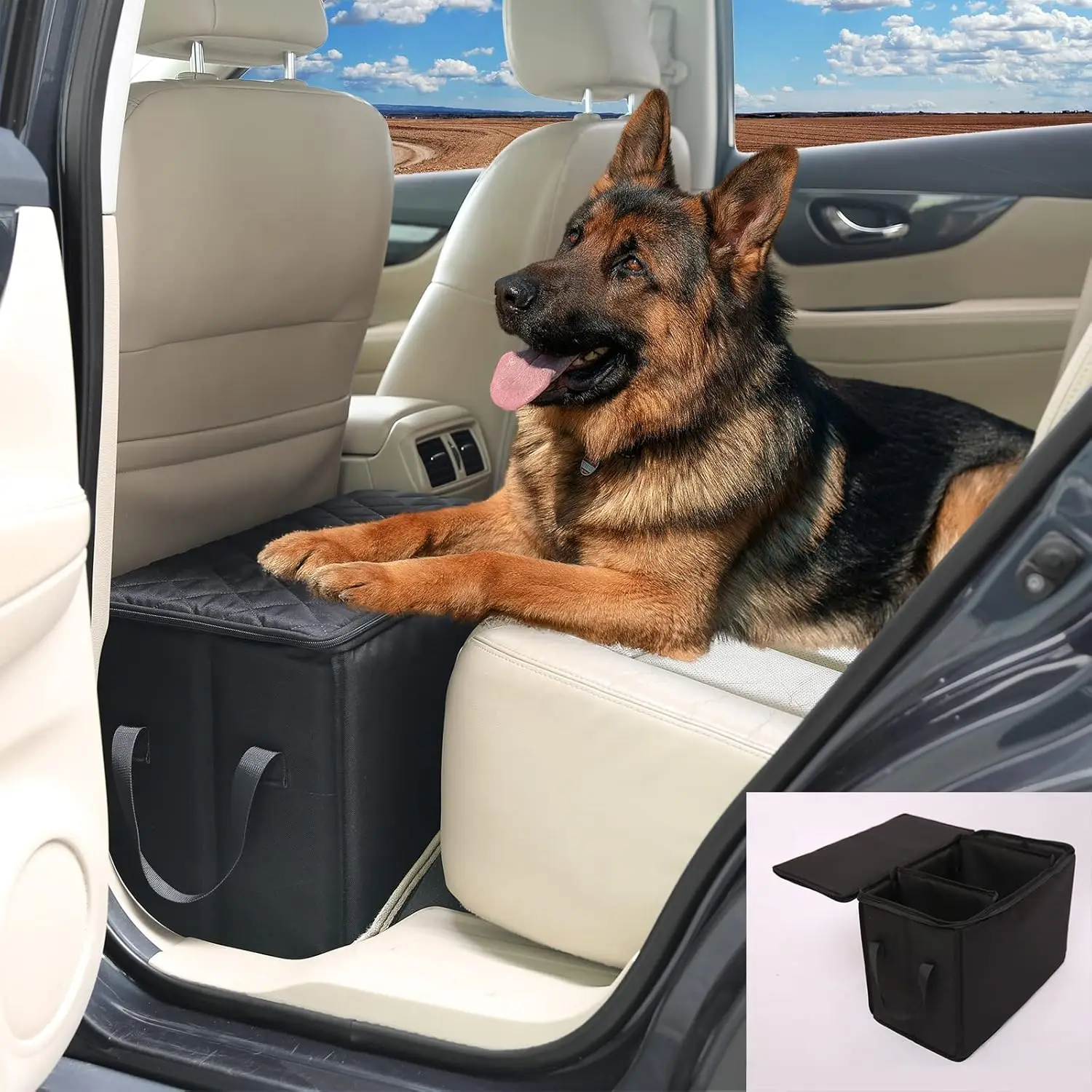 

Collapsible Dog Car Seat Extender with Storage, Fits Front & Back Seats, Holds Up to 200lbs, Waterproof Design