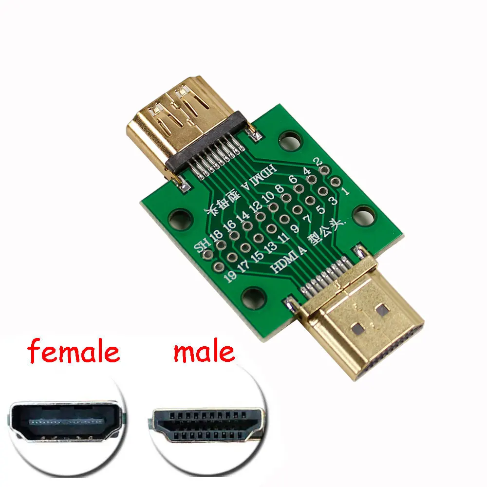 1pc HDMI Male and Female Test Board MINI Connector with Board PCB 2.54mm pitch 19/20pin DP HD A Female To Male Adapter Board