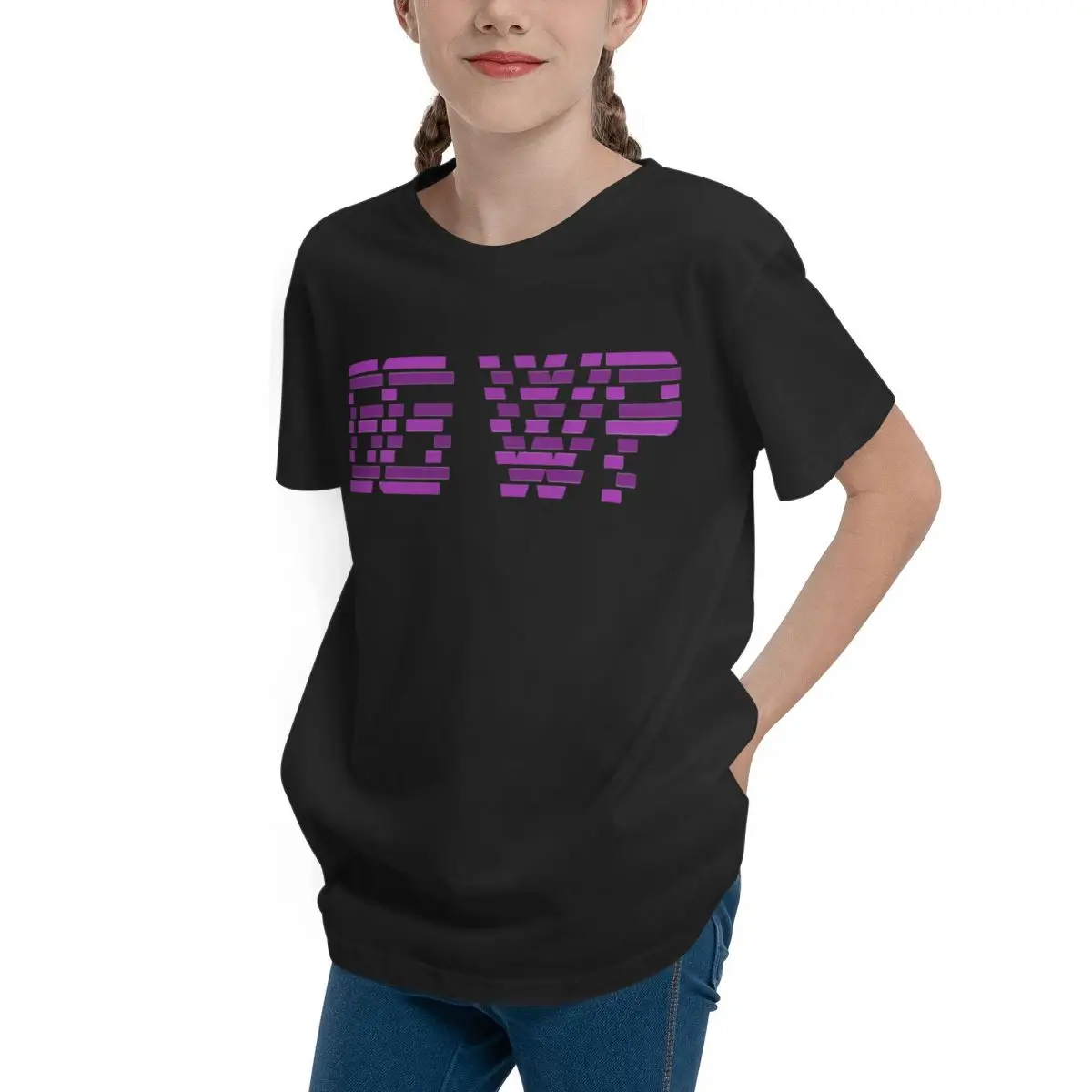 GG WP Purple Distorted Adolescents Basic Short Sleeve T-Shirt Fresh Top tee Classic Funny Novelty High grade