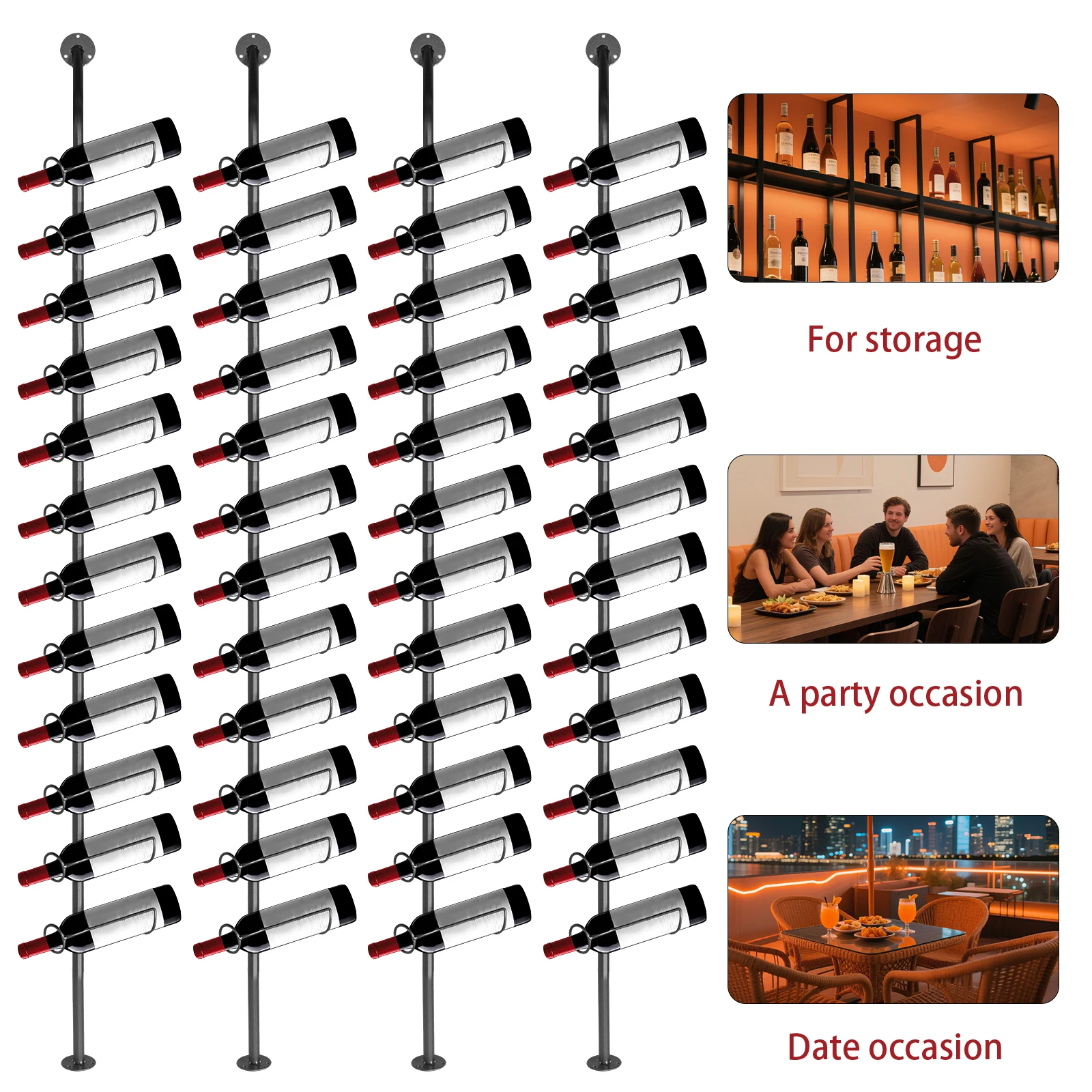

Набор из 4-х держателей для винных бутылок на 48 бутылок, металлическая настенная подставка для вина для кухни, столовой, бара