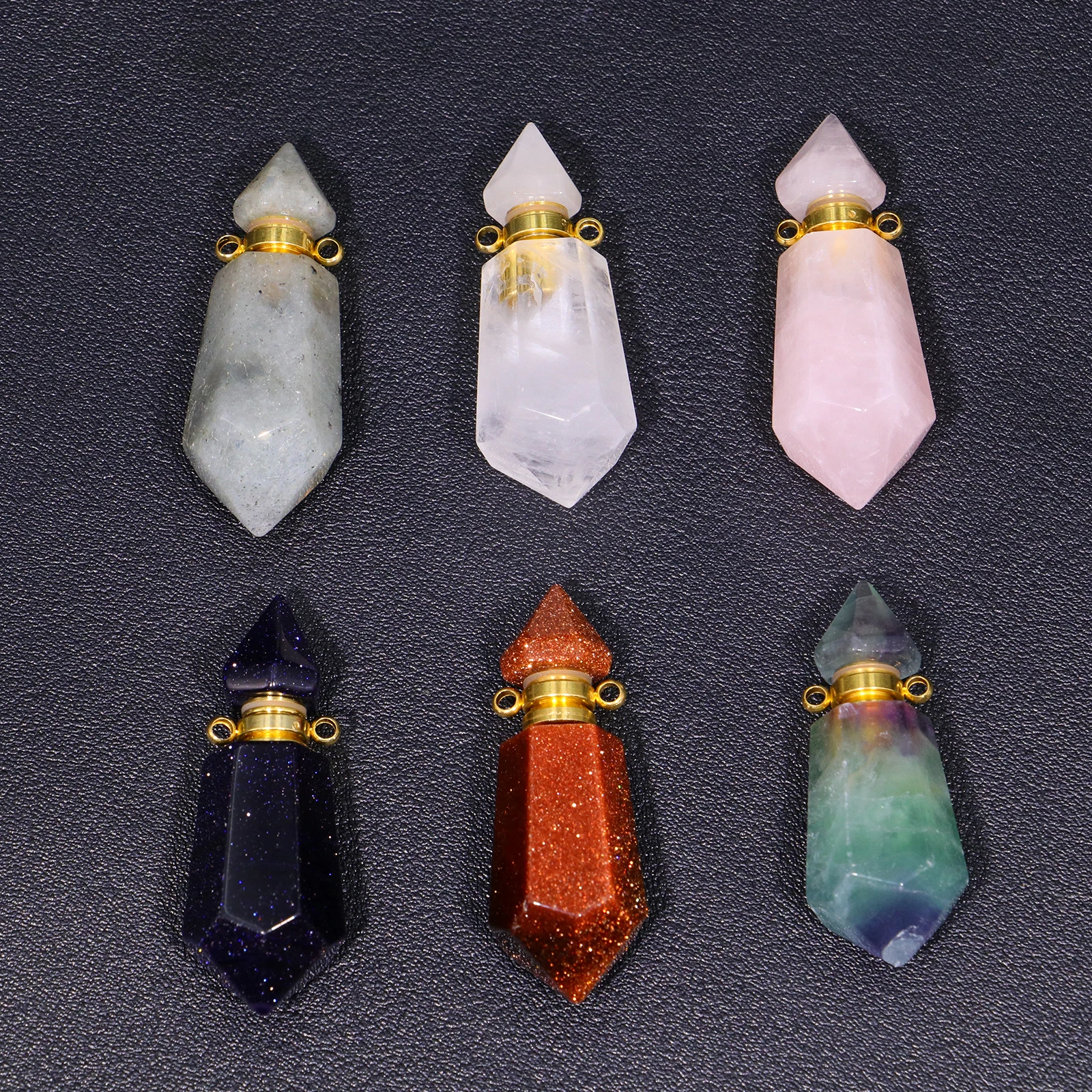 1PC Natural Crystal Perfume Bottle DIY Fashion Essential Oil Bottle Pendant Healing Crystal Ladies Gift Valentine's Day Gift