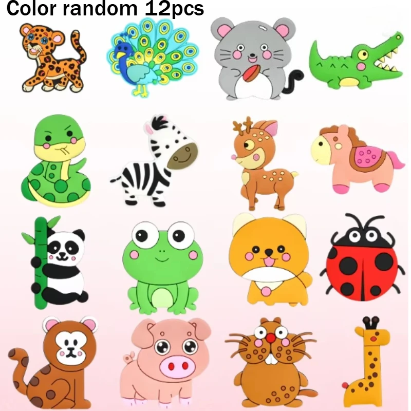 12pcs Cute Animal Fridge Magnets Set with Elephant, Giraffe,Cow, Sheep,Koala,Panda,Frog and so on - Soft Colorful Plastic Decor