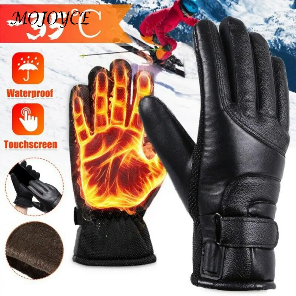 USB Winter Electric Warming Gloves Waterproof Leather Heating Gloves Soft Winter Outdoor Warm Gloves for Fishing Riding Cycling