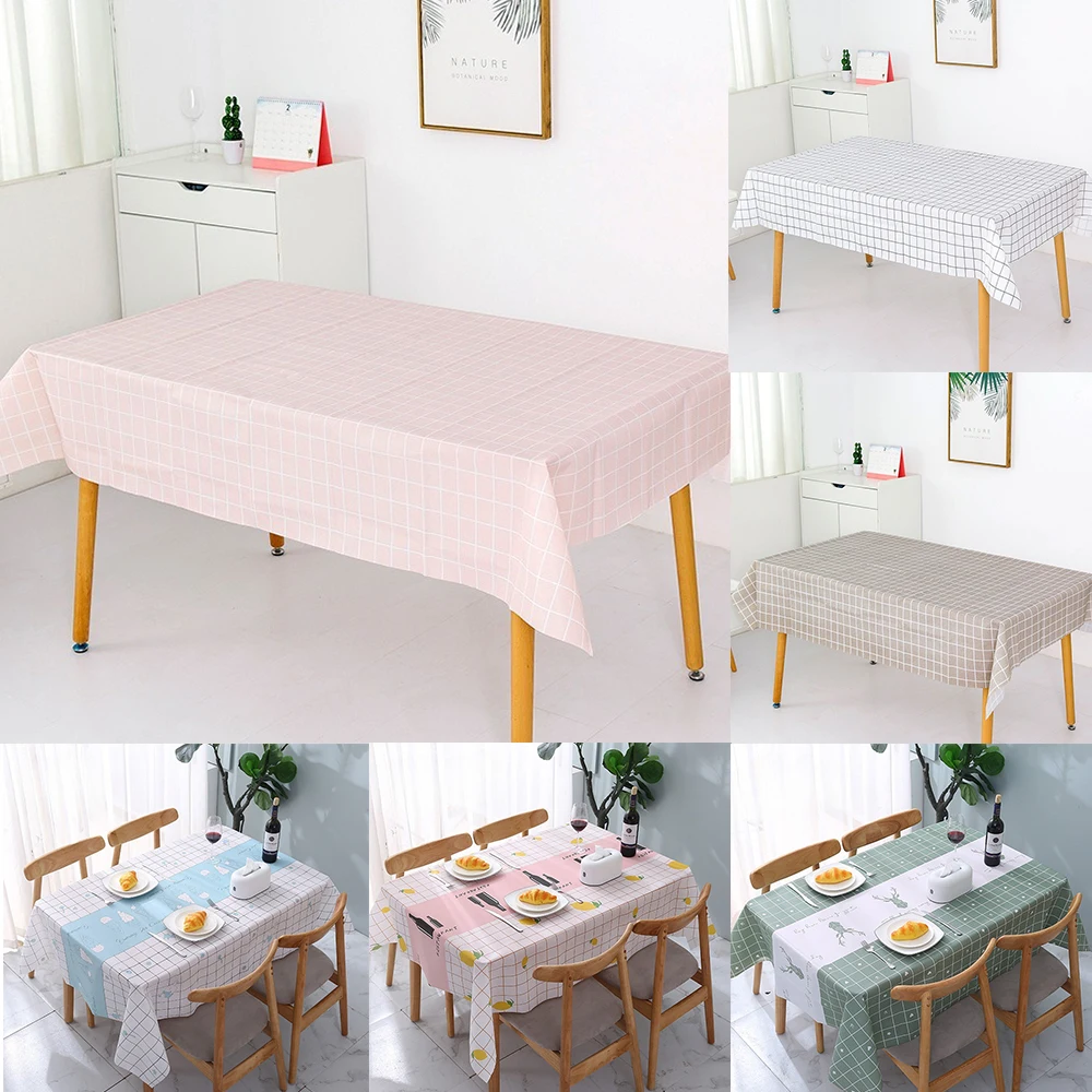 Checkered Pattern Dining Table Cloth Waterproof Heat-resistant Oil Resistant No Washing Required PVC Kitchen Dining Table Colth