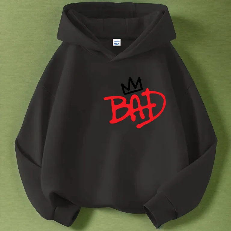 Michael Jackson BAD Album Print Kids Hoodie, Unisex, Vintage Hip Hop Pullover Hooded Sweatshirt, Casual Streetwear Top