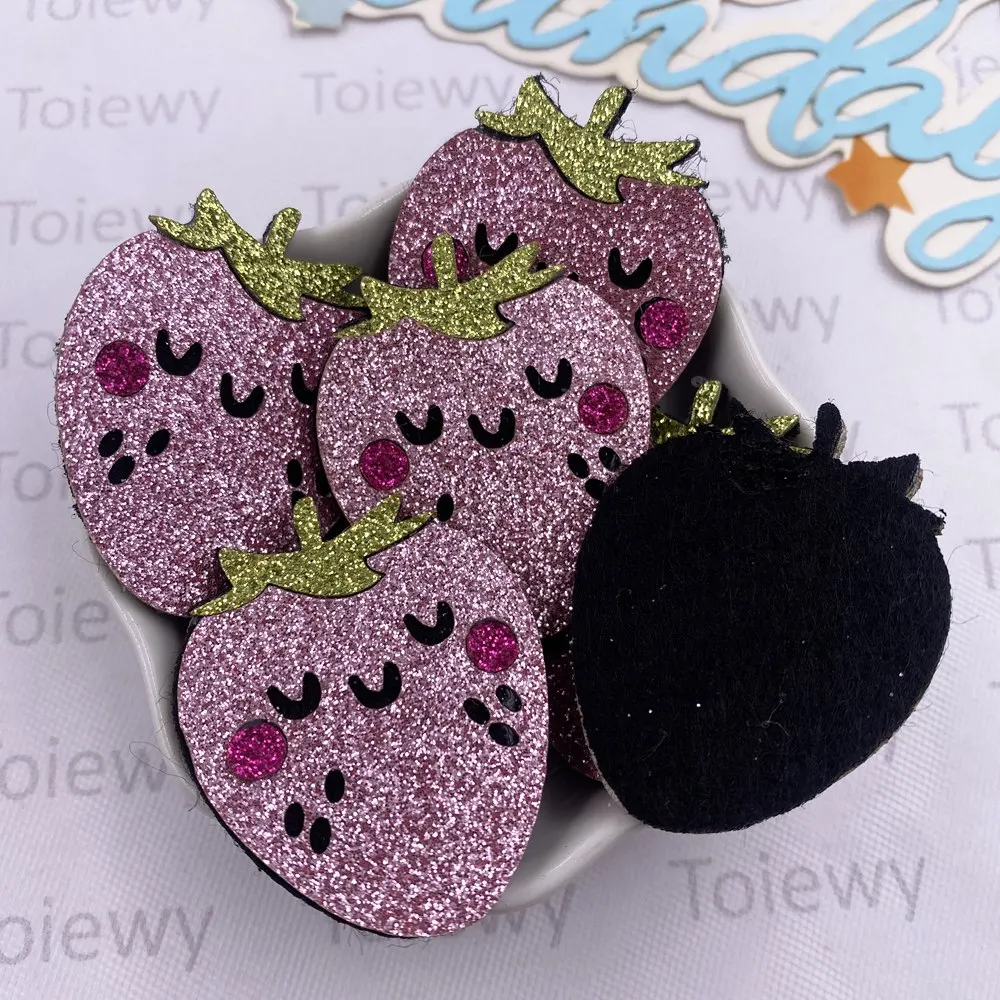 6pcs Felt Fabric Colorful Glitter 3D Bepowder Cartoon Strawberry Patch Applique Sewing Christmas Decor DIY Bow Crafts Supplies 1