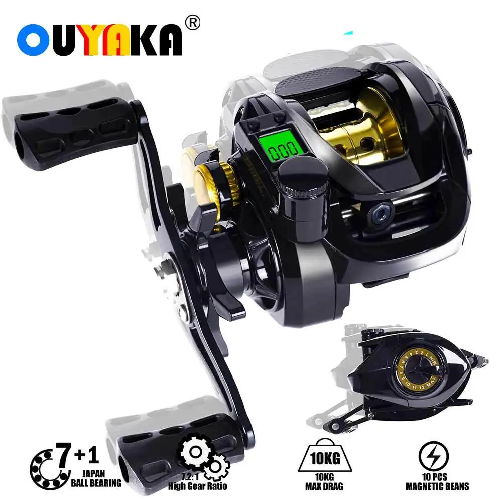 

Saltwater Cast Drum Wheel Moulinet Casting New Led Screen Electronic Fishing Reel Baitcasting High Speed 7.2:1 10kg Waterproof