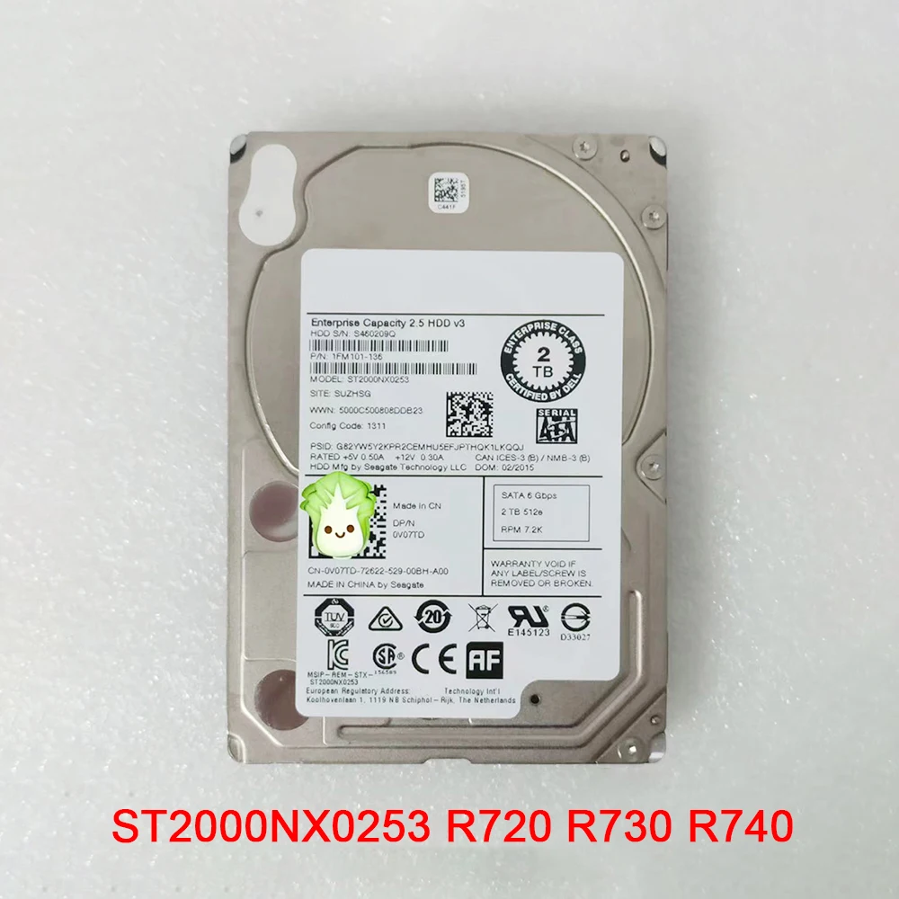 For Dell R720 R730 R740 ST2000NX0253 Server Hard Disk 2T 7.2K SATA 2.5