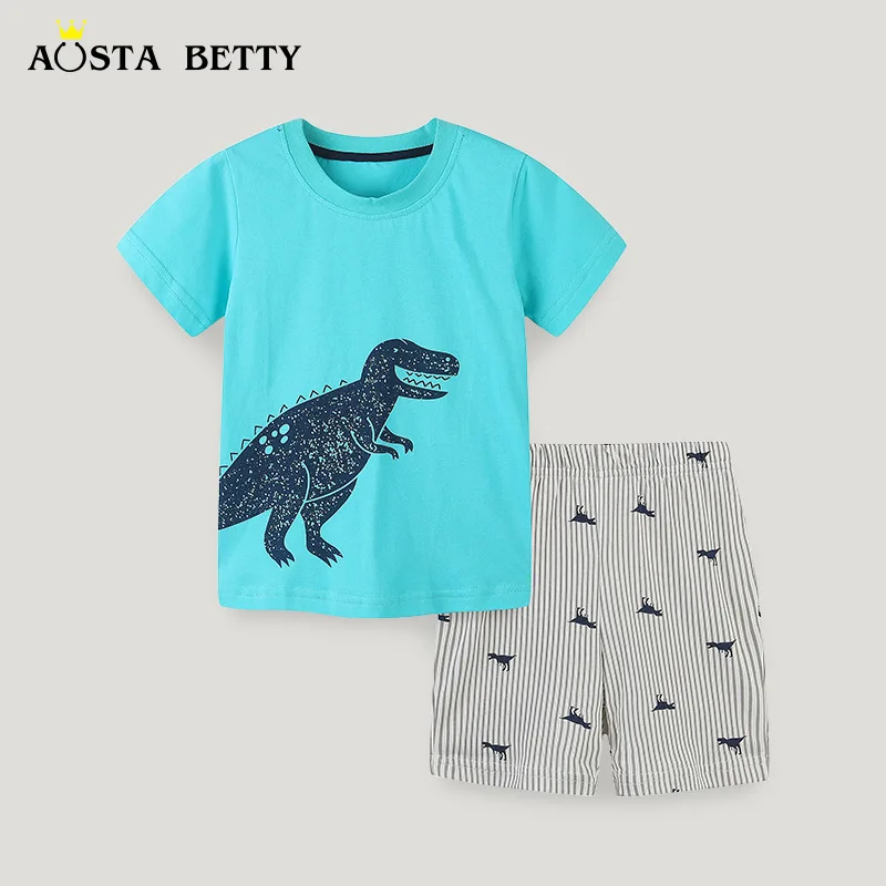 

New Children's Wear Set Summer Boy T-shirt Short Sleeve Knitted Cotton Round Neck Children Shorts Two-piece