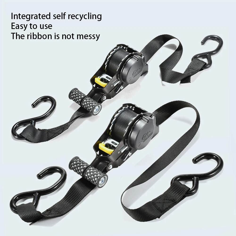 Auto Straps For Cargo Tape Retractable Belts For Motorcycles Ratchet Strap with S Hook Heavy Duty Auto Retractable Ratchet Strap