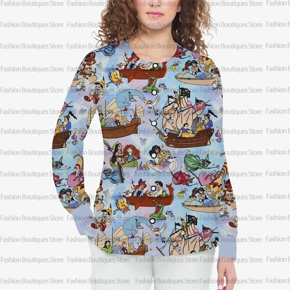Giacca da donna serie Disney con tasca a maniche lunghe girocollo autunno e inverno giacca smerigliata stampa negozio di animali dentali insegante g e aut