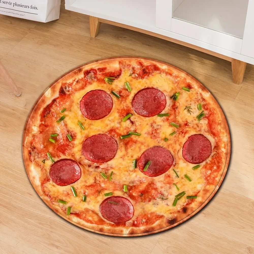 Simulated Sausage Pizza Round Carpet Creative Delicious Food Circle Rug Teens Bedroom Living Room Floor Mat Chair Pad Doormat
