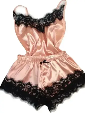 Summer Lace Silk Pajama Set for Women Sleepwear Sexy Lingerie Cami Top and Shorts Sets Comfortable Casual Pijamas