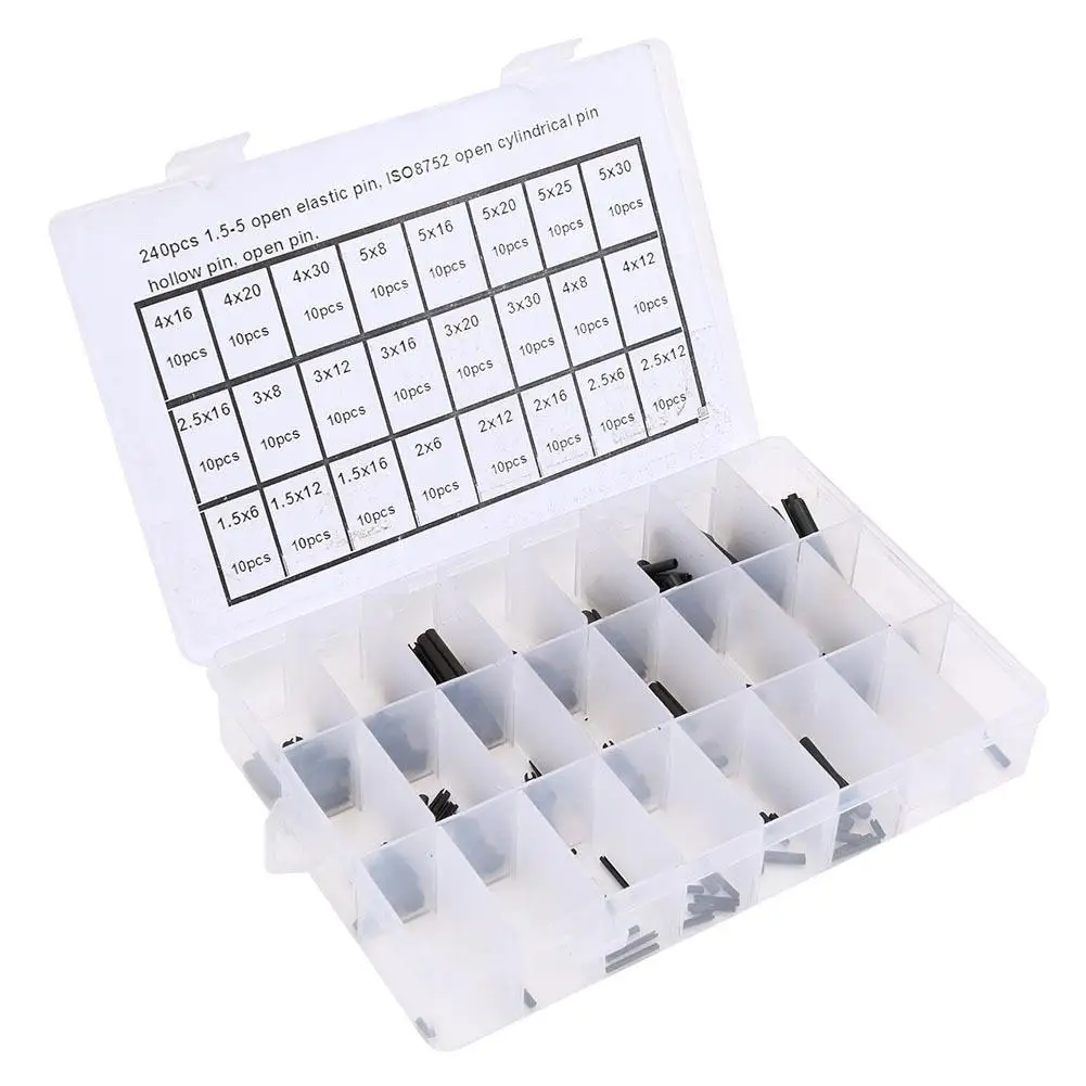 Perni di posizionamento elastici in acciaio al carbonio da 240 pezzi Perni coppiglia da M1,5 a M5 per assemblaggio di precisione