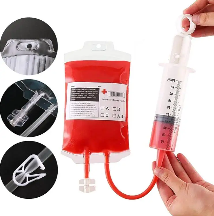 500pcs 250ml Transparent Blood Bag Blood Energy Drink Bag PVC Reusable Halloween Pouch Props Party Supplies SN4188