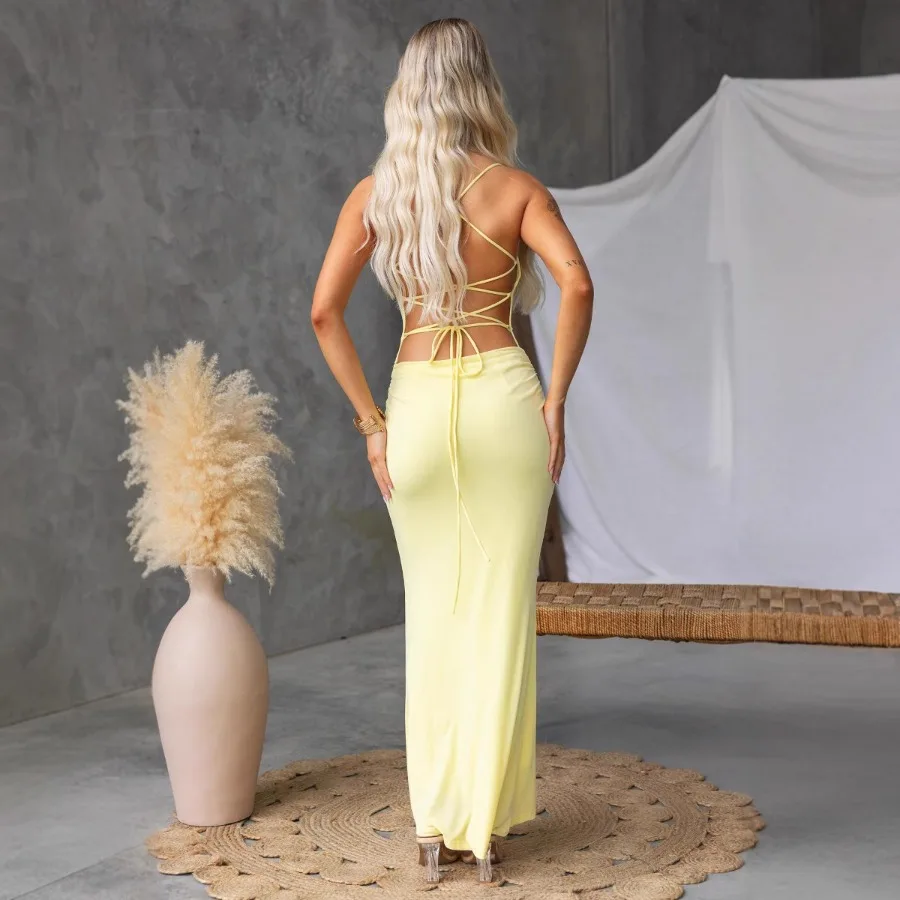 

【New style】Summer new style women's clothes sexy backless strap low waist long dress